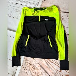 PINK Victoria's Secret Black and Neon green activewear top EUC